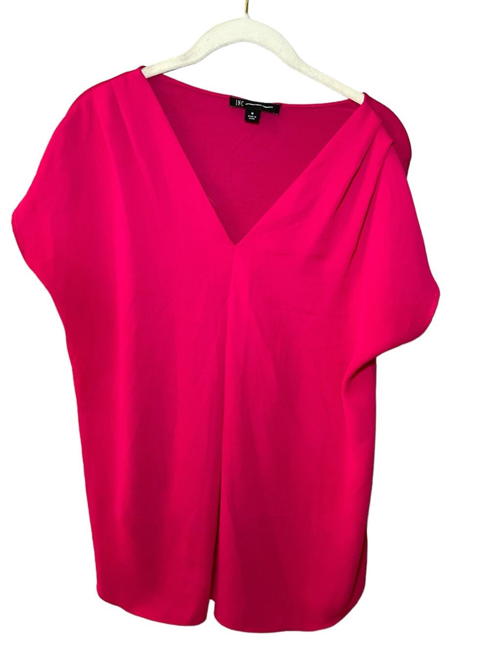 I.N.C International Concepts Blouse Top Women's Medium Pink Short Sleeve V-Neck